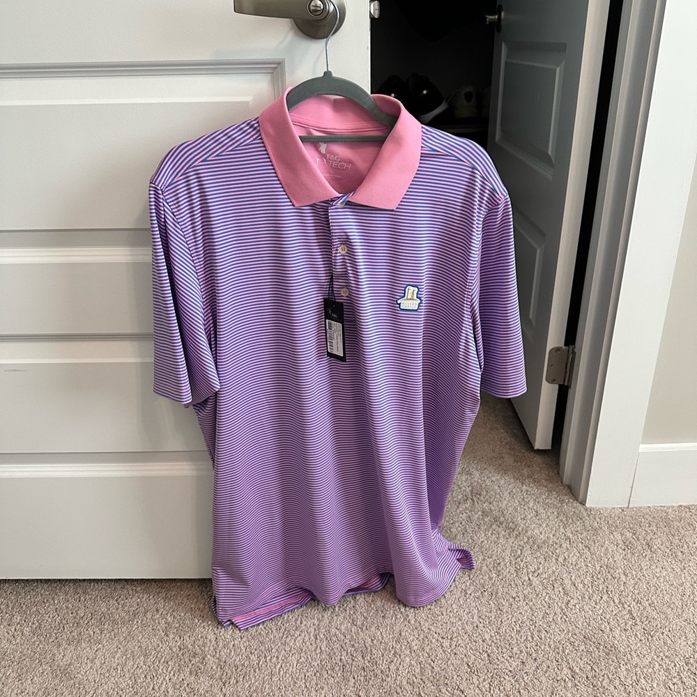 **NWT** Men's Pink and Purple Striped Polo Shirt- Killeen Castle, Ireland